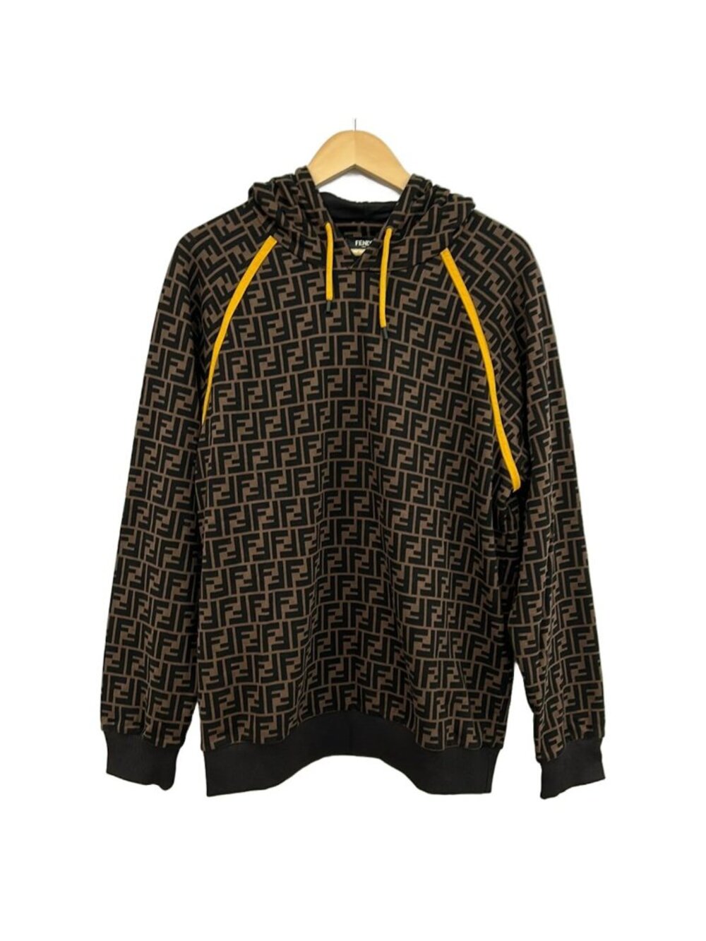 Fendi Hoodie Brown Black Yellow Zucca Pattern XL